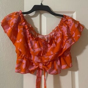 Pink and orange floral crop top